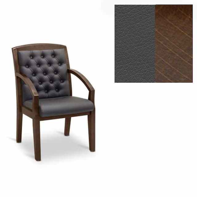 Кресло посетителя Юнитекс Граф+с утяжкой экокожа премиум темно-серая CN1118/дерево-орех